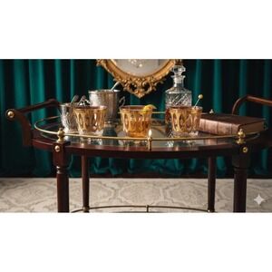 Gold Encrusted Bohemian Glass Rocks Glasses - Set of 4 - Mid-Century
